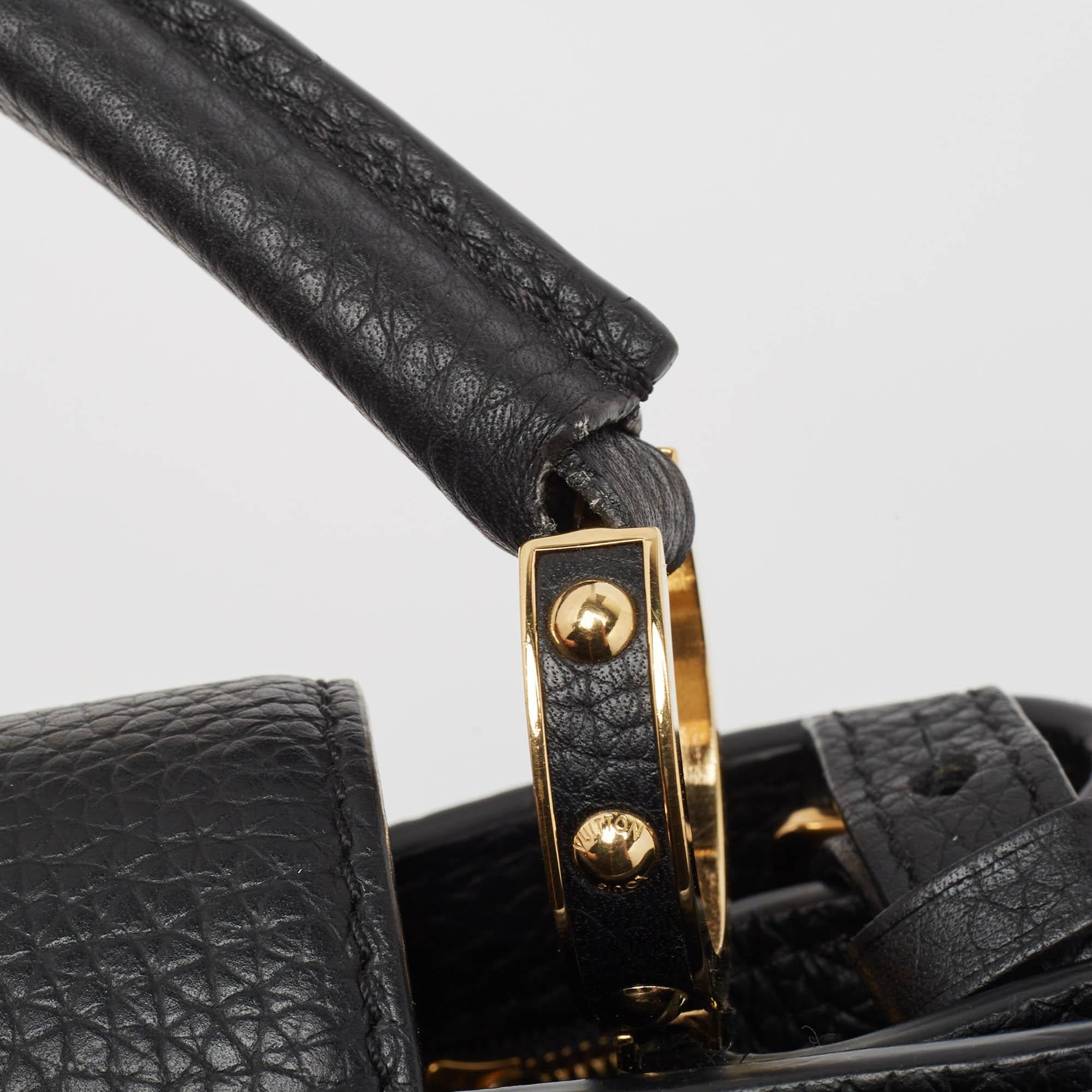 Louis Vuitton Schwarz Taurillon Leder Limited Edition Applique Capucines PM Tasche aus schwarzem Leder im Angebot 1