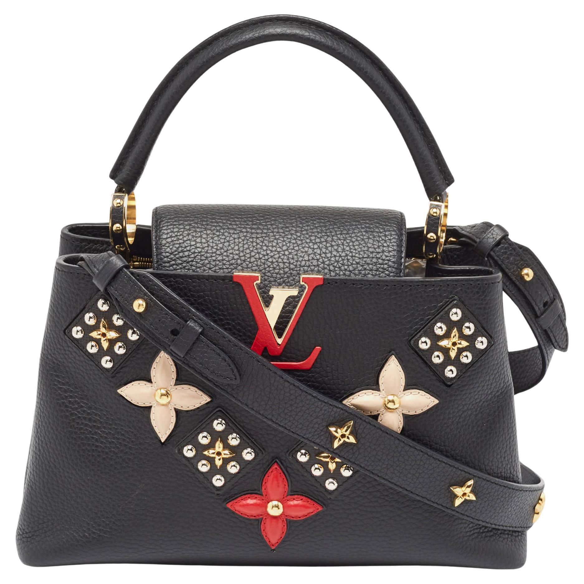 Louis Vuitton Black Taurillon Leather Limited Edition Applique Capucines PM Bag For Sale
