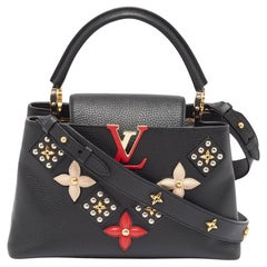 Louis Vuitton Black Taurillon Leather Limited Edition Applique Capucines PM Bag