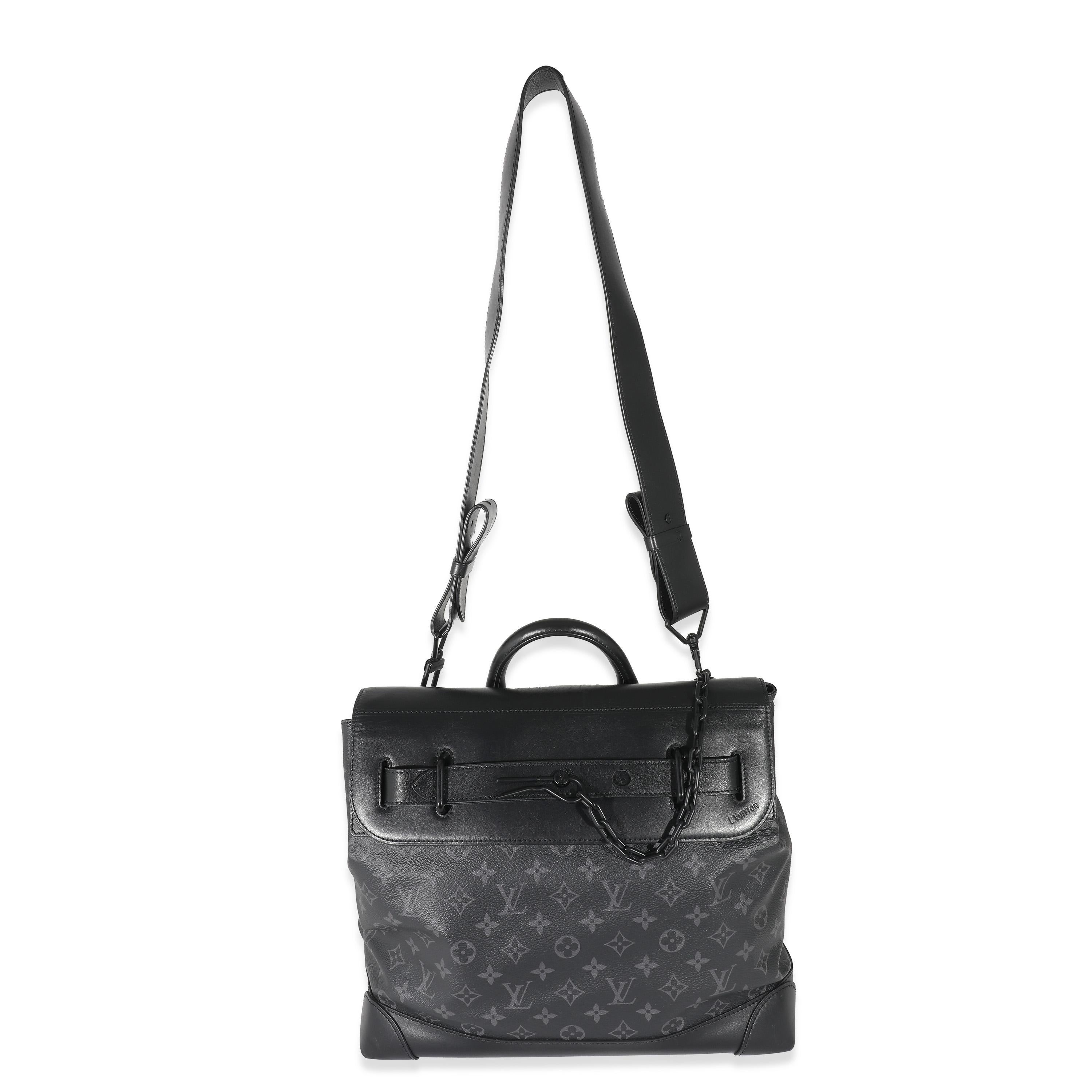 Louis Vuitton Black Taurillon Monogram Eclipse Steamer PM In Excellent Condition In New York, NY