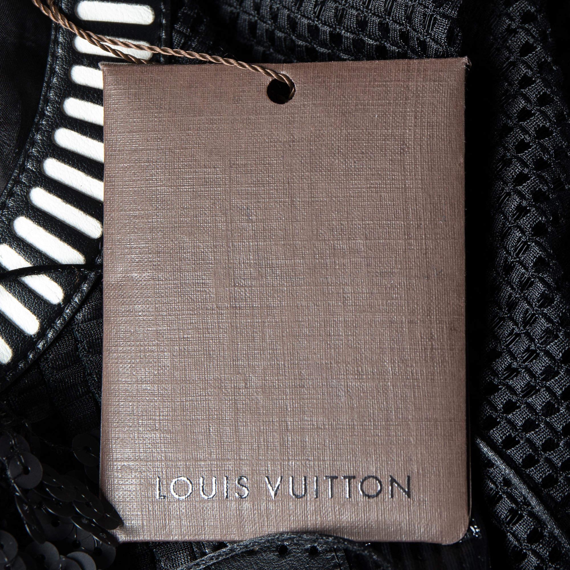 Louis Vuitton Black Textured & Leather Sequin Detail Asymmetric Hem Midi Dress M 2