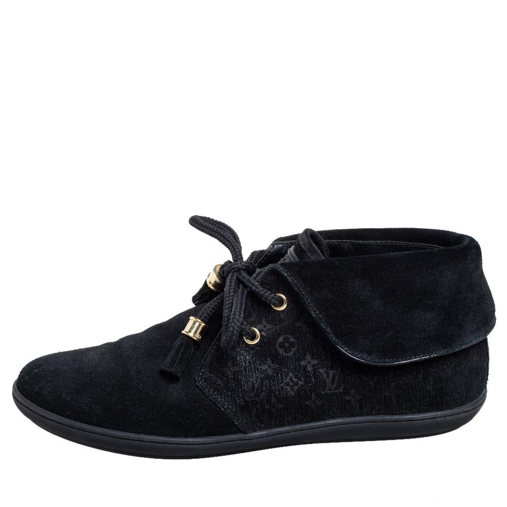 Louis Vuitton Black Textured Monogram Suede Tassel Boots Size 36 1