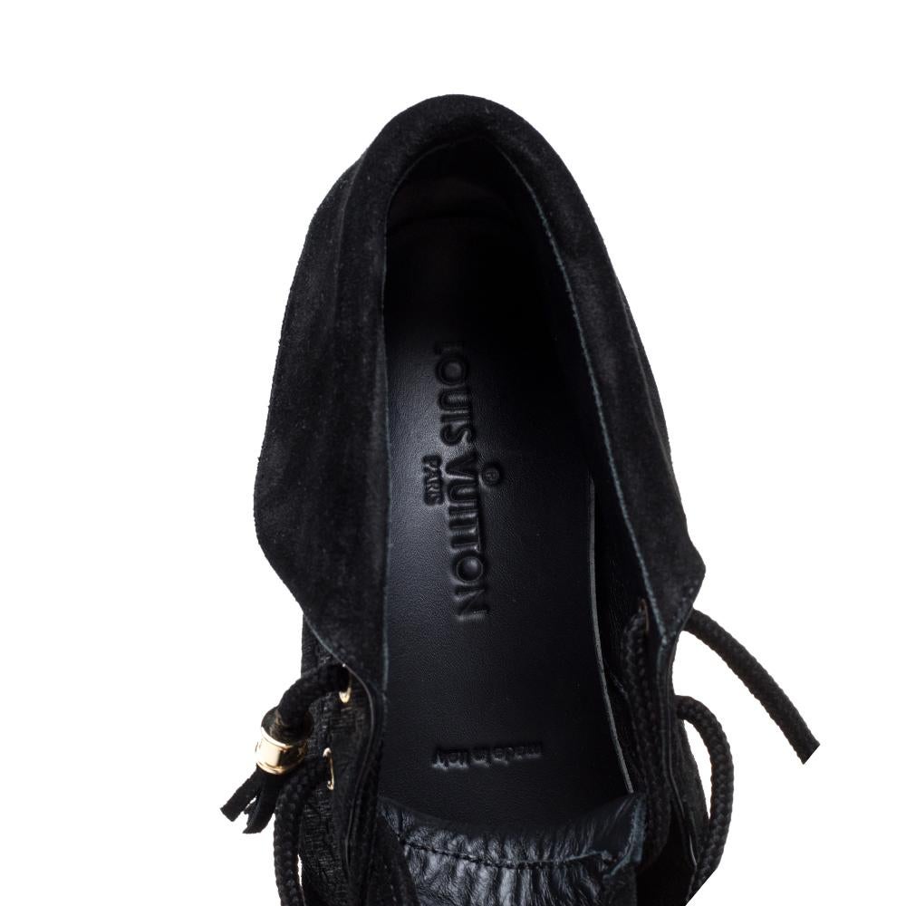 Louis Vuitton Black Textured Monogram Suede Tassel Boots Size 39 2