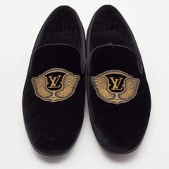 Louis Vuitton Black Velvet Auteuil Logo Smoking Slippers Size 43