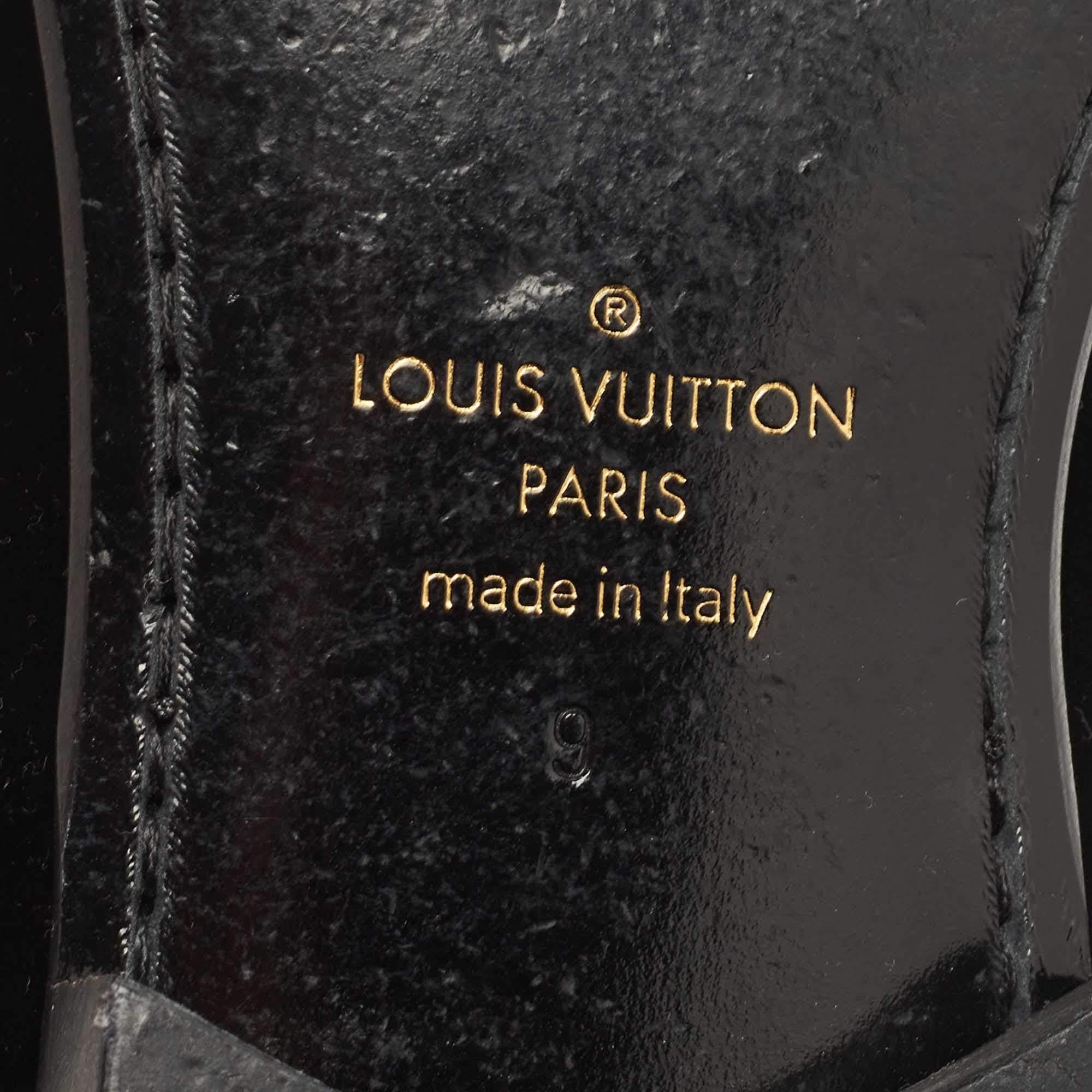 Louis Vuitton Black Velvet Auteuil Logo Smoking Slippers Size 43 For Sale 3