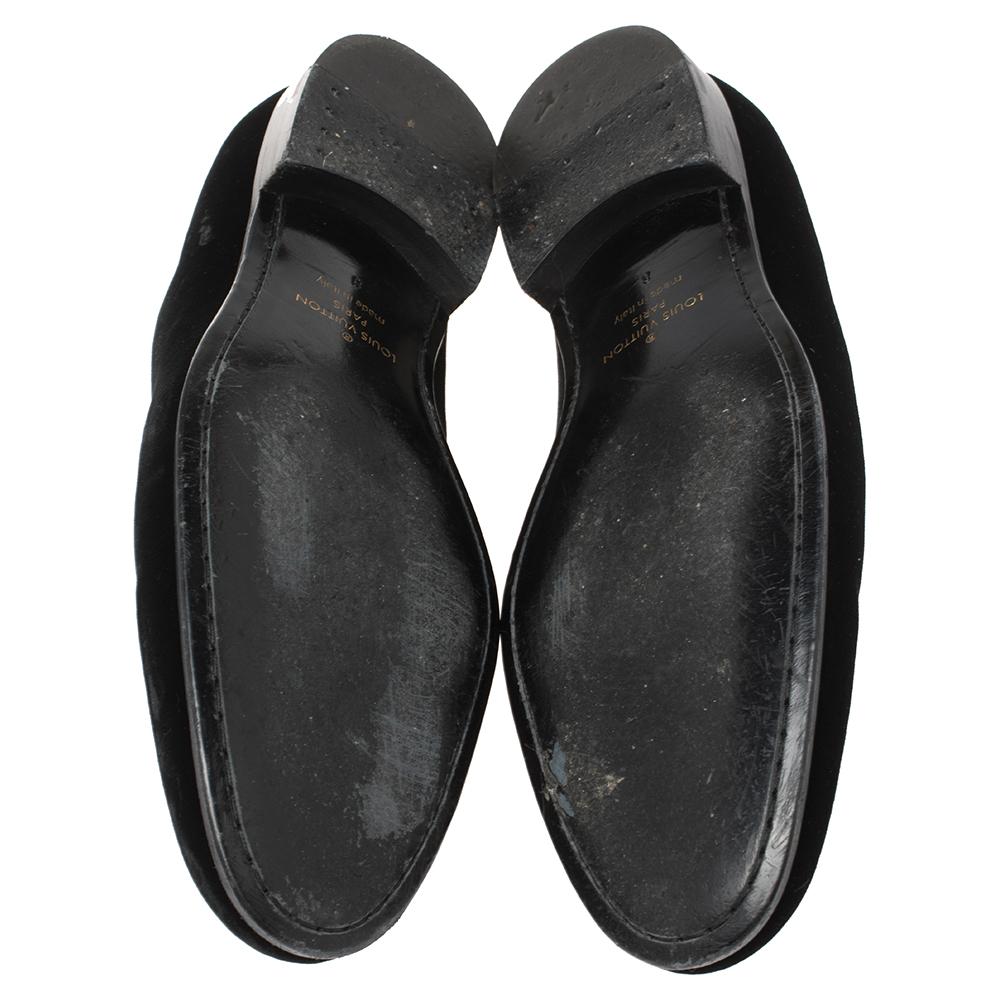 Men's Louis Vuitton Black Velvet Embroidered Auteuil Loafers Size 42