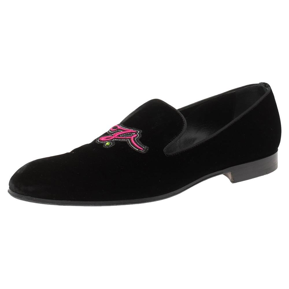 Louis Vuitton Black Velvet Embroidered Auteuil Loafers Size 42