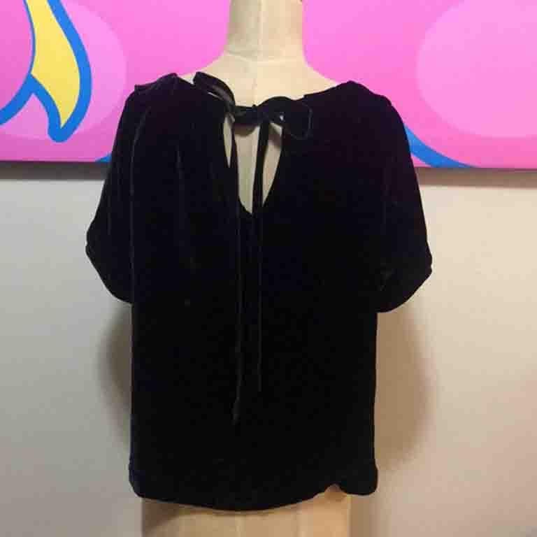 Louis Vuitton Black Velvet Ruffle Neck Blouse In Excellent Condition For Sale In Los Angeles, CA