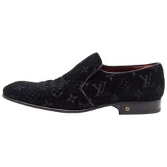 Louis Vuitton Black Velvet Slip On Loafers Size 40