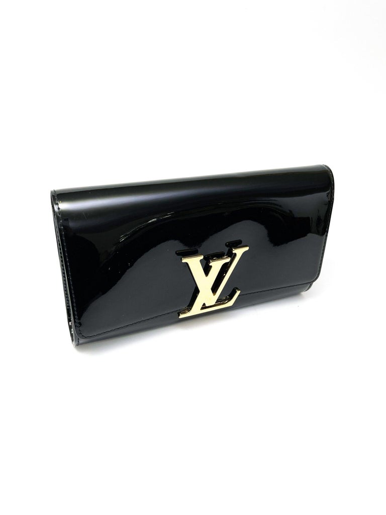 Louis Vuitton Black Patent Leather Large Silver LV Evening Clutch