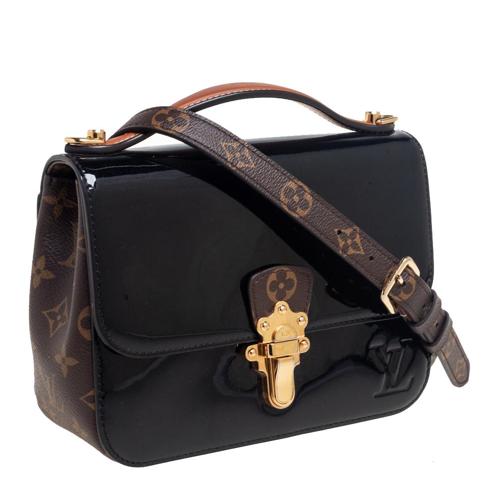 Louis Vuitton Black Vernis Leather And Monogram Canvas Cherrywood BB Bag In Good Condition In Dubai, Al Qouz 2