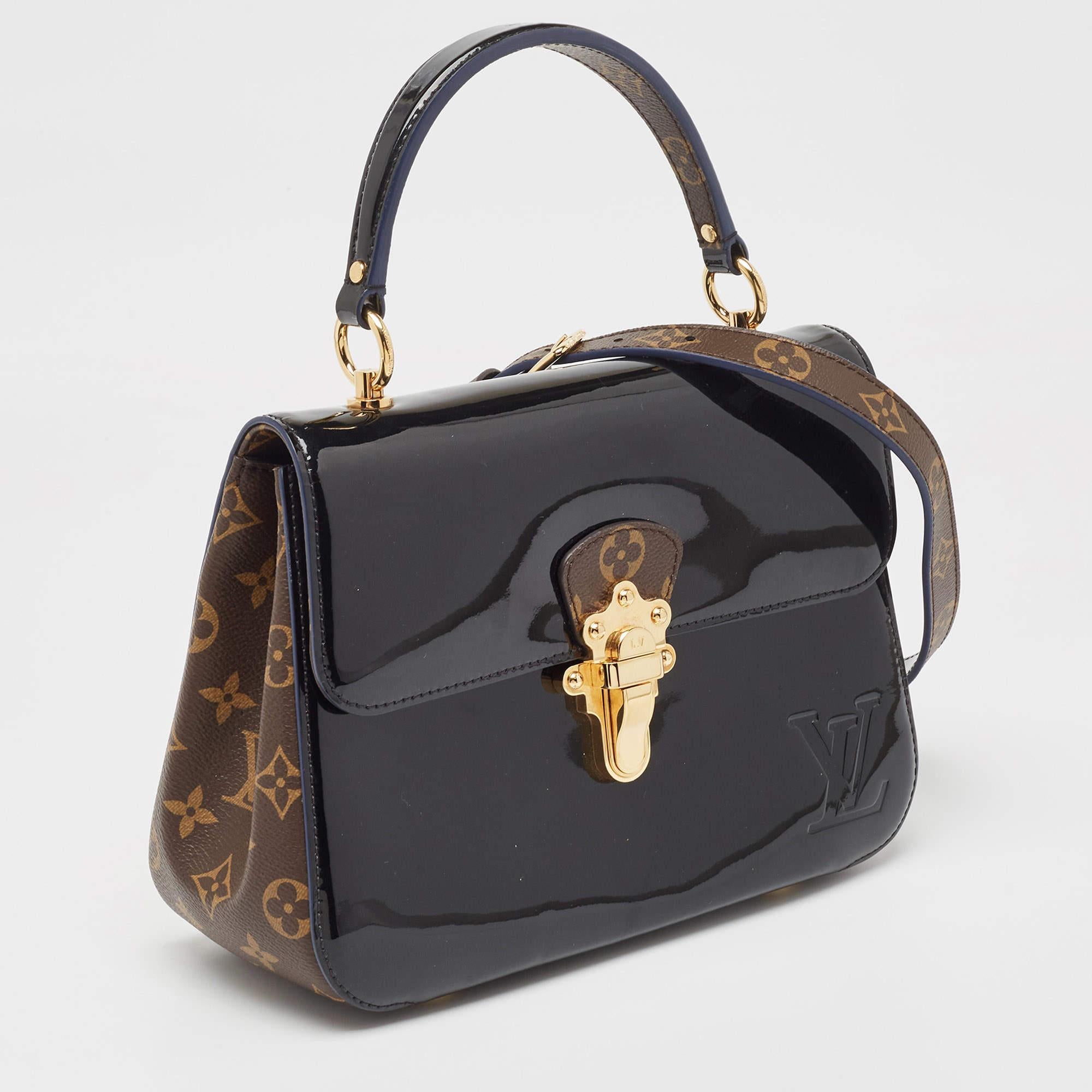 Louis Vuitton Black Vernis Leather and Monogram Canvas Cherrywood PM Bag In Good Condition In Dubai, Al Qouz 2