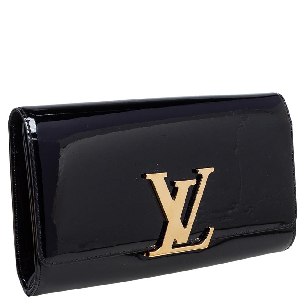 Louis Vuitton Black Vernis Leather Louise Clutch In Good Condition In Dubai, Al Qouz 2