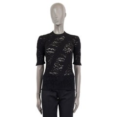 LOUIS VUITTON black viscose SHORT SLEEVE LACE KNIT Top Shirt S