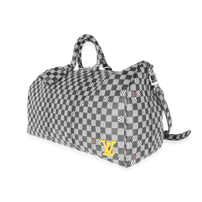 Louis Vuitton Black & White Distorted Damier Keepall Bandoulière 50 In Excellent Condition For Sale In New York, NY