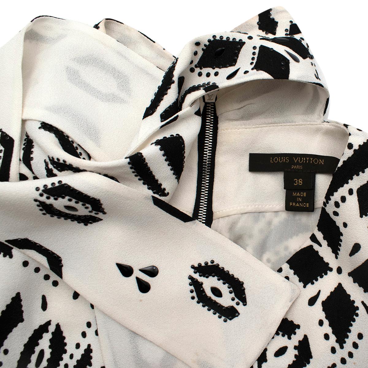 Women's Louis Vuitton Black & White Geometric Pattern Midi Dress FR38, Small For Sale