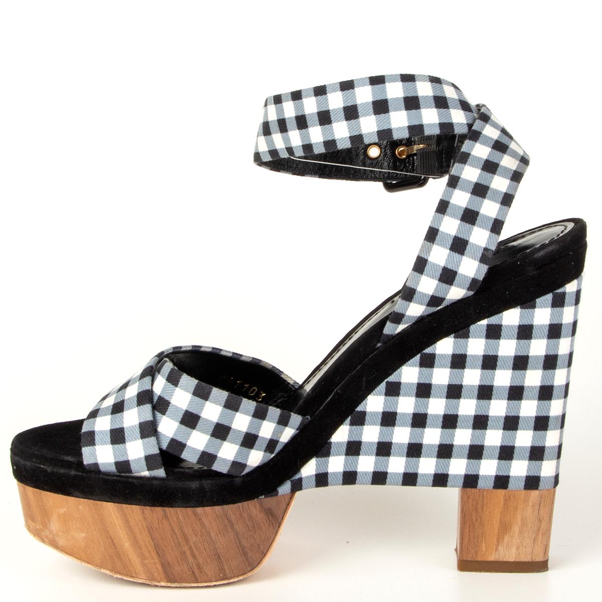 Gris LOUIS VUITTON noir et blanc GINGHAM & WOODE PLATFORM WEDGE Chaussures Sandales 38.5 en vente