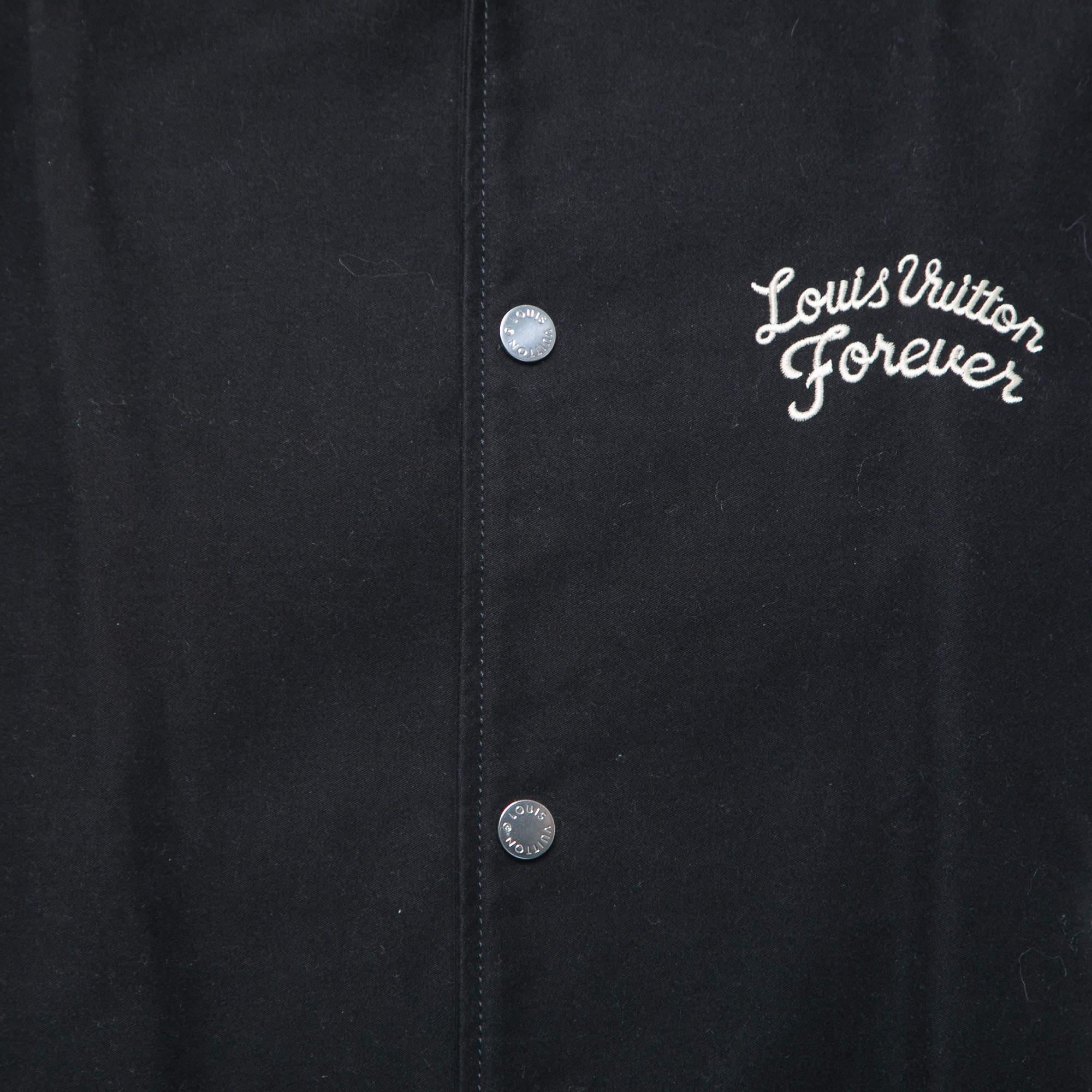 Louis Vuitton Black/White Lambskin Leather Varsity Jacket  In Excellent Condition For Sale In Dubai, Al Qouz 2