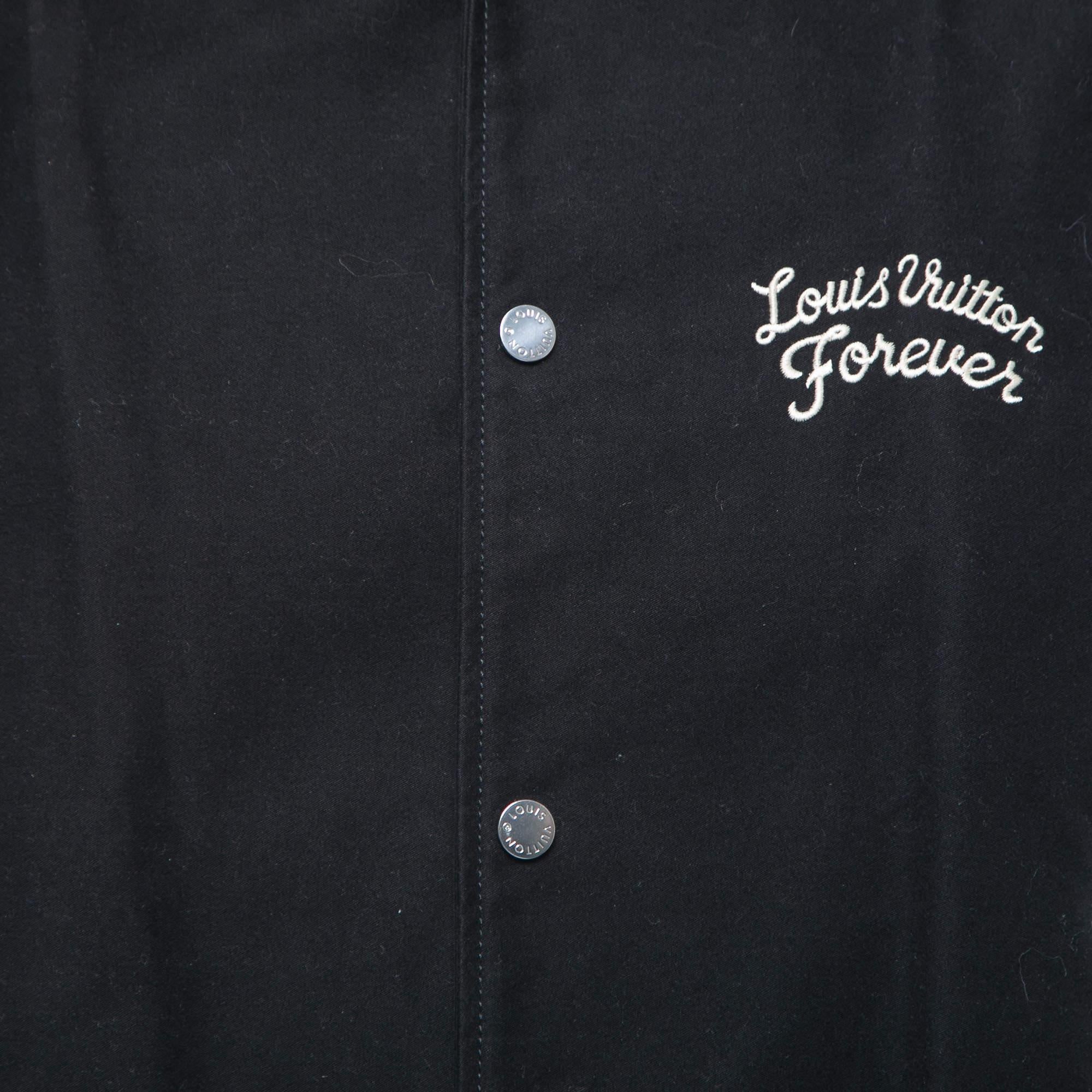 Louis Vuitton Black/White Lambskin Leather Varsity Jacket L For Sale 2