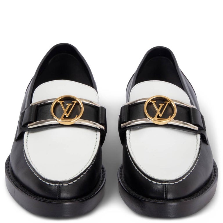 LOUIS VUITTON black & white leather 2020 ACADEMY Loafers Shoes 38.5