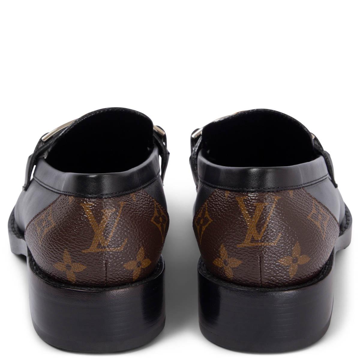LOUIS VUITTON black & white leather 2020 ACADEMY Loafers Shoes 38.5 In Excellent Condition In Zürich, CH