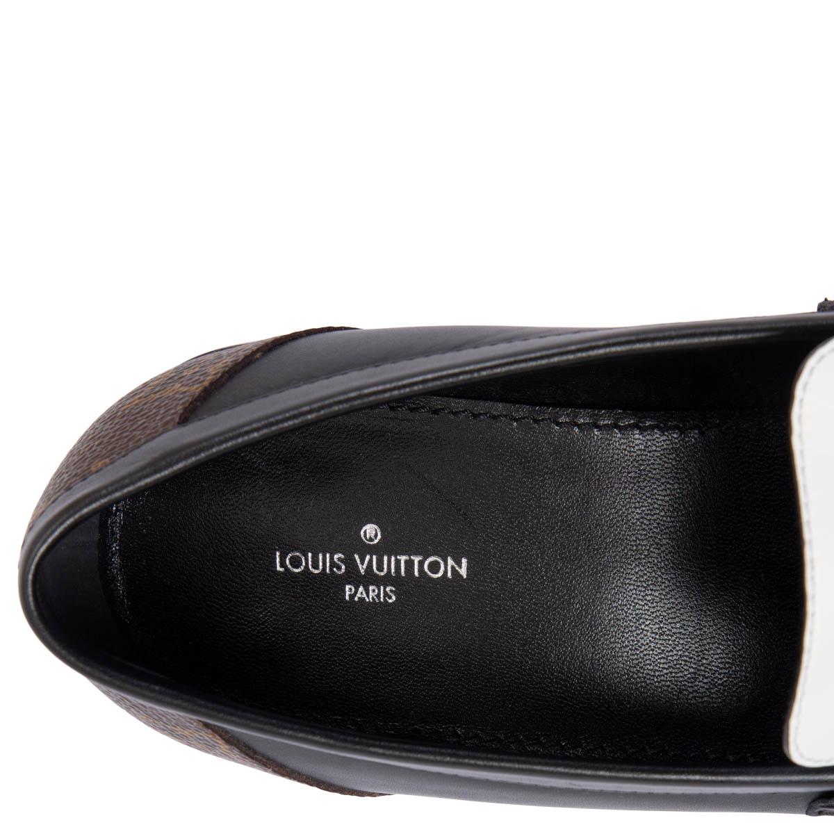 LOUIS VUITTON black & white leather 2020 ACADEMY Loafers Shoes 38.5 1
