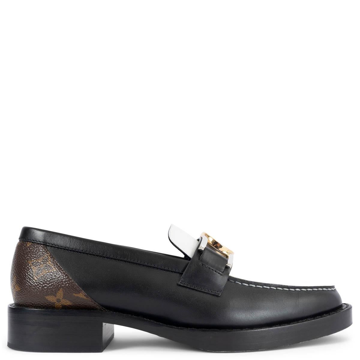 LOUIS VUITTON Schwarz-weiße ACADEMY Loafers Schuhe aus Leder 38,5 im Angebot