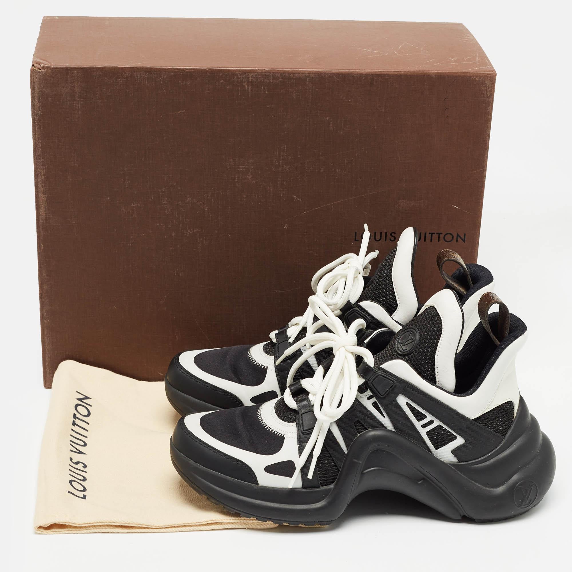 Louis Vuitton Black/White Leather and Mesh Archlight Sneakers Size 37.5 For Sale 5