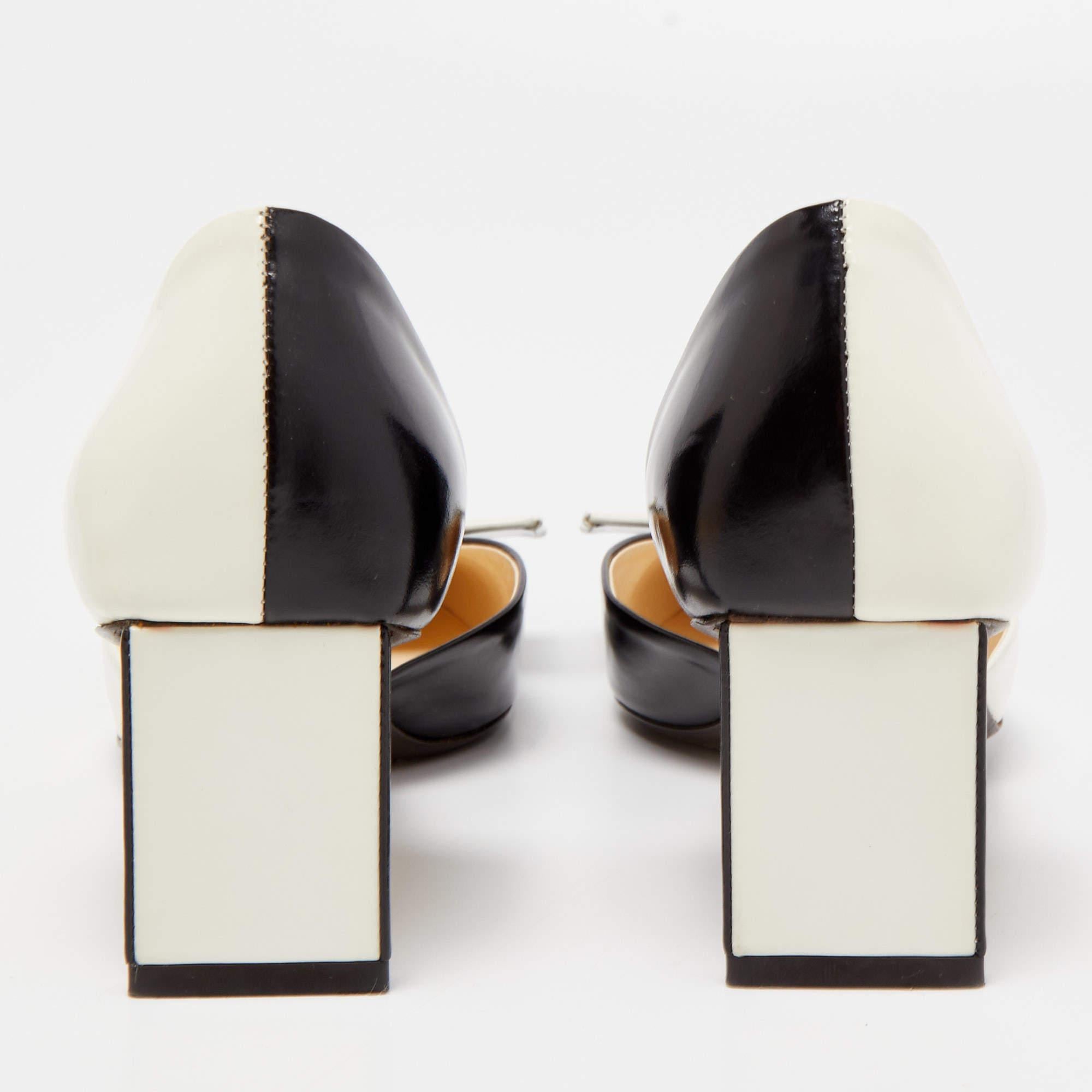 Beige Louis Vuitton Black/White Leather Bow D'orsay Pumps Size 37
