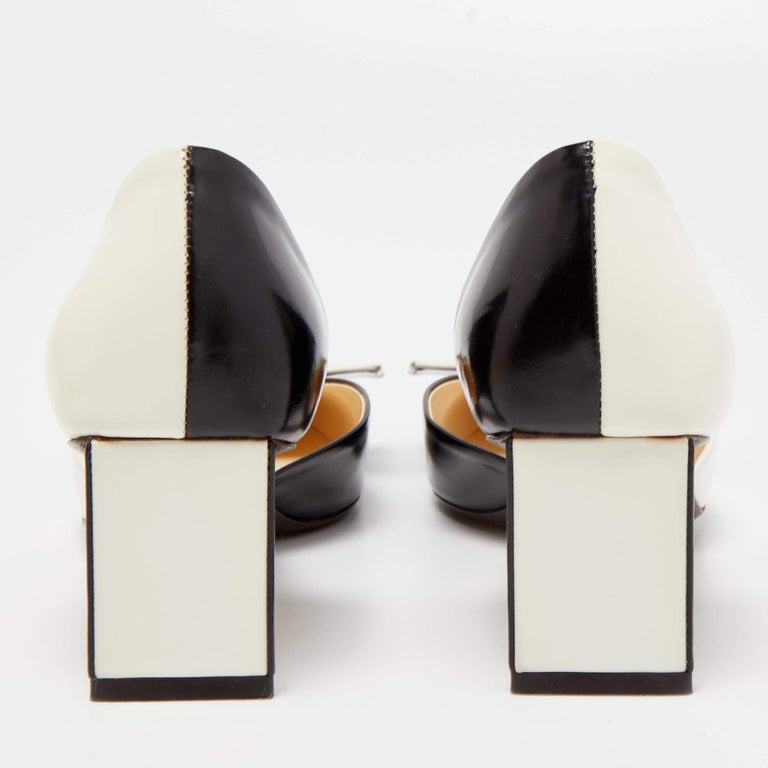 Louis Vuitton Black&White Satin Leather Ankle Strap Block Heels Mules Pumps-Sz40