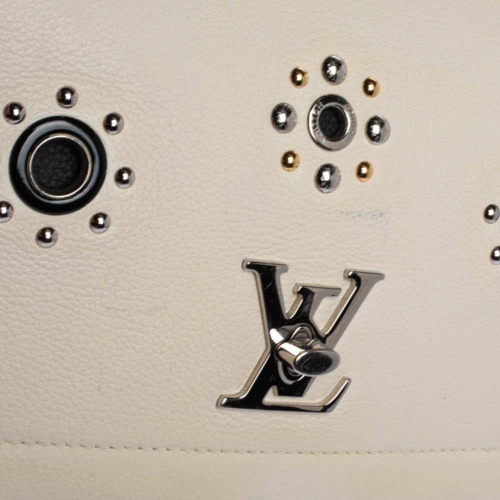 Louis Vuitton Black/White Leather Lockme II Mechanical Flower Bag In Good Condition In Dubai, Al Qouz 2