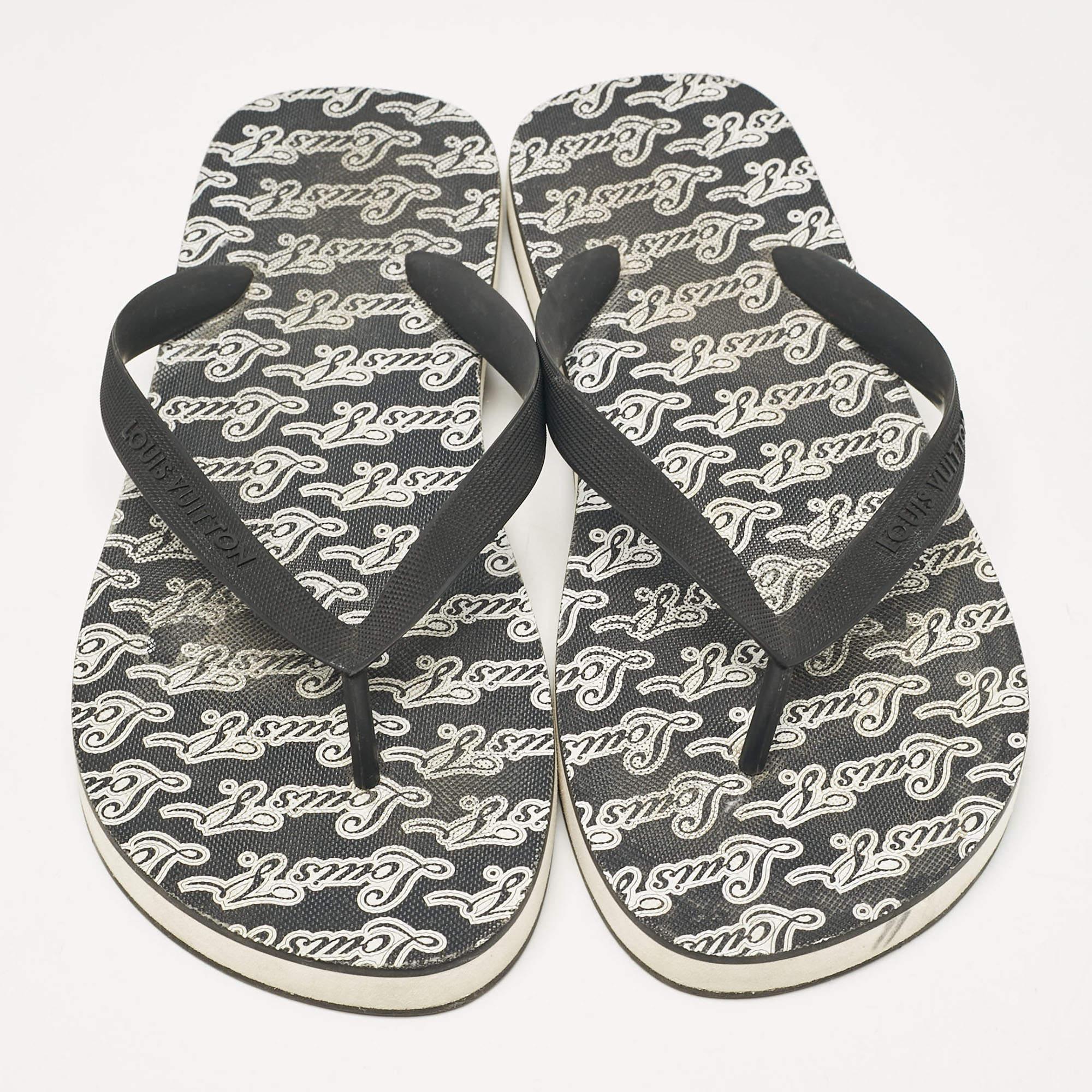 Grigio Louis Vuitton Sandali infradito in gomma con stampa logo bianco/nero Molitor Taglia 43