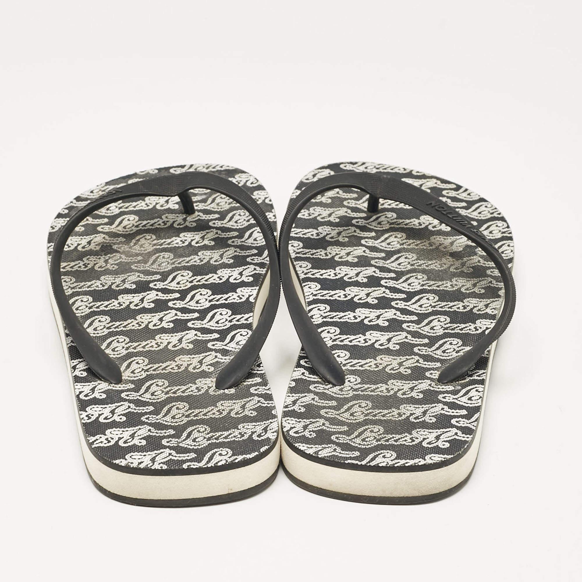 Uomo Louis Vuitton Sandali infradito in gomma con stampa logo bianco/nero Molitor Taglia 43