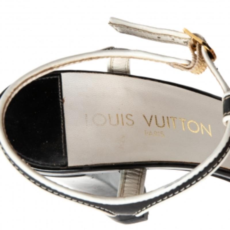 Louis Vuitton Black/White Patent Leather T-strap Sandals Size 39 For Sale 1
