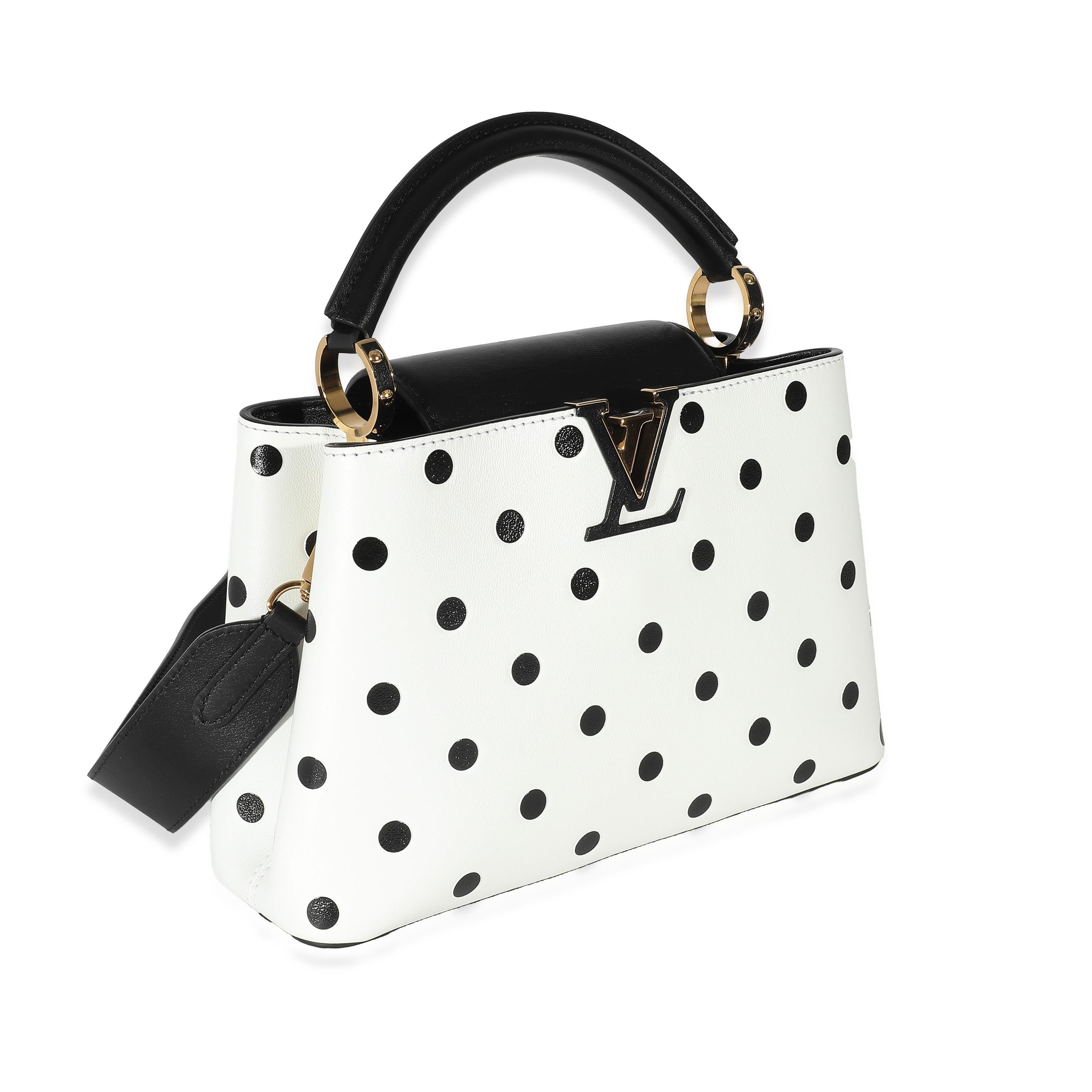 Louis Vuitton Black & White Polka Dot Printed Leather Capucines BB In Excellent Condition In New York, NY