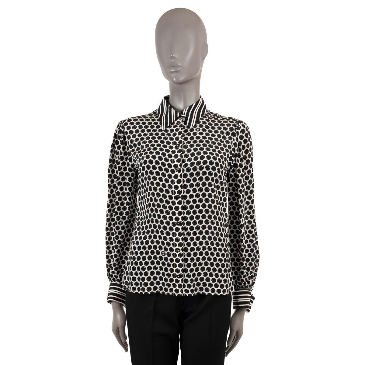LOUIS VUITTON black & white silk 2019 DOTTED Blouse Shirt 36 XS For Sale