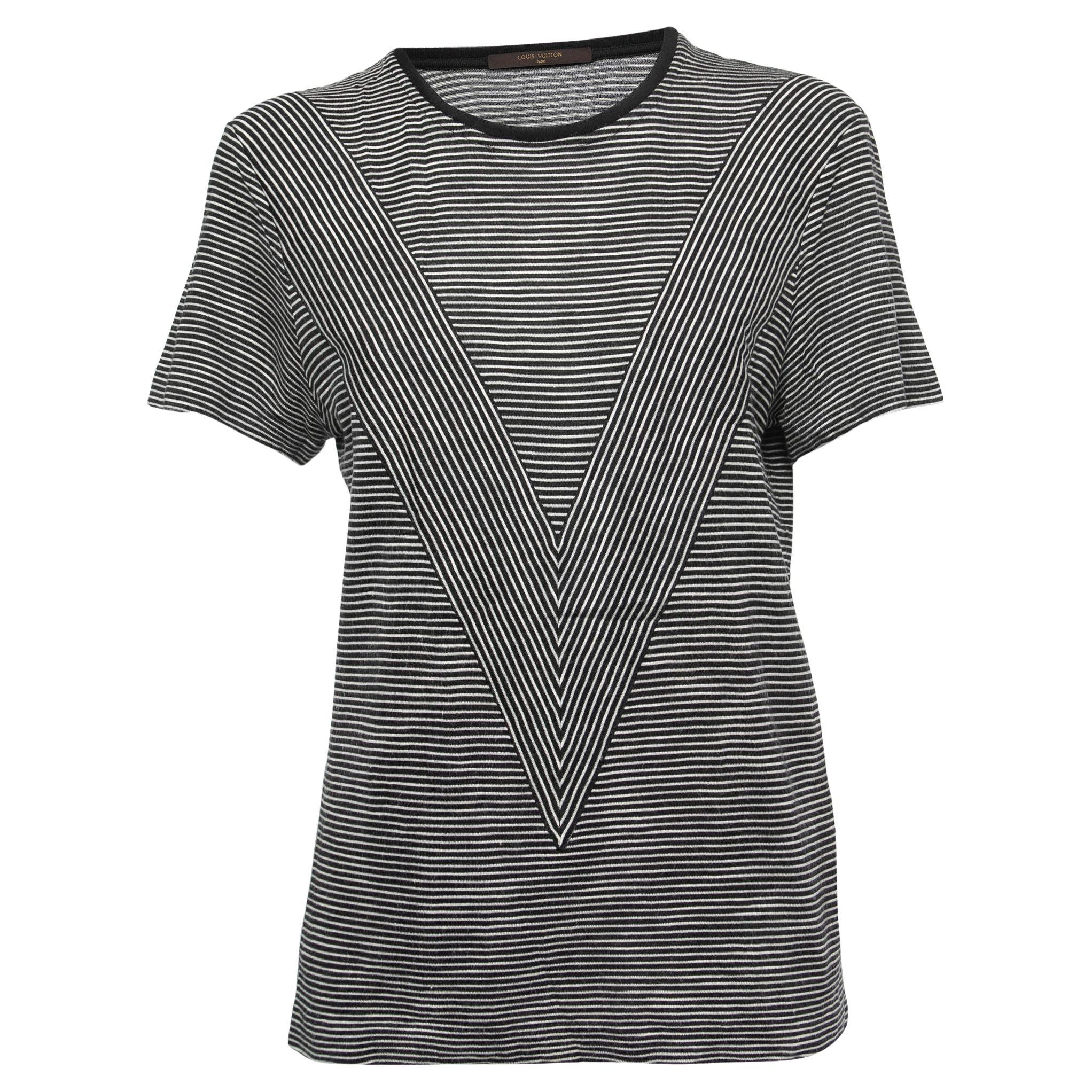 Louis Vuitton Black & White Striped Silk Knit T-Shirt XS