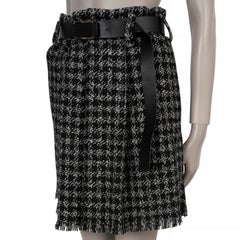 LOUIS VUITTON black white wool 2017 BELTED HOUNDSTOOTH TWEED Skirt 40 M
