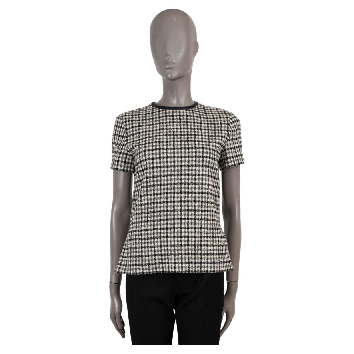LOUIS VUITTON black & white wool LEATHER TRIM CHECK Shirt 36 XS For Sale