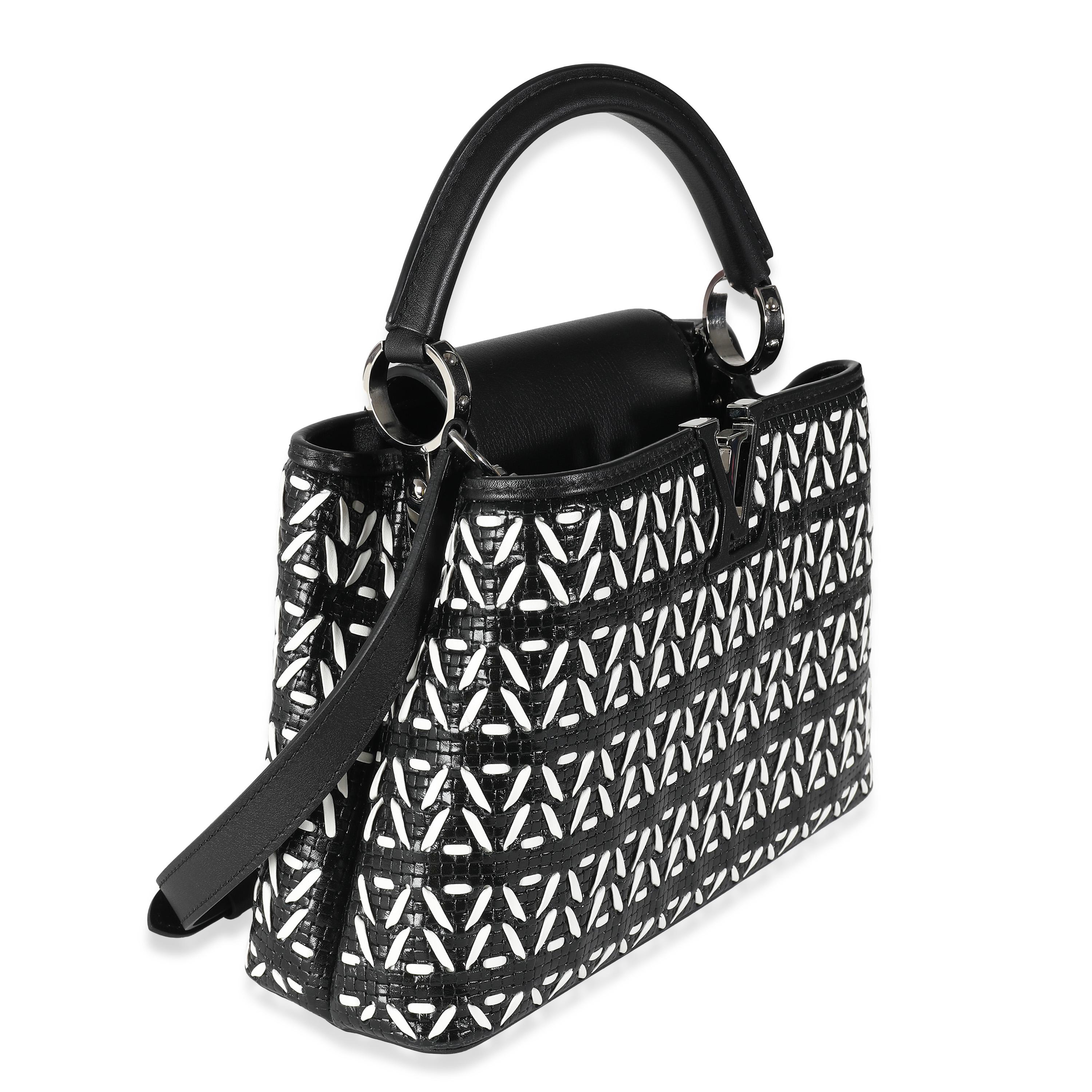 Louis Vuitton Black White Woven Calfskin Tressage Capucines BB In Excellent Condition For Sale In New York, NY