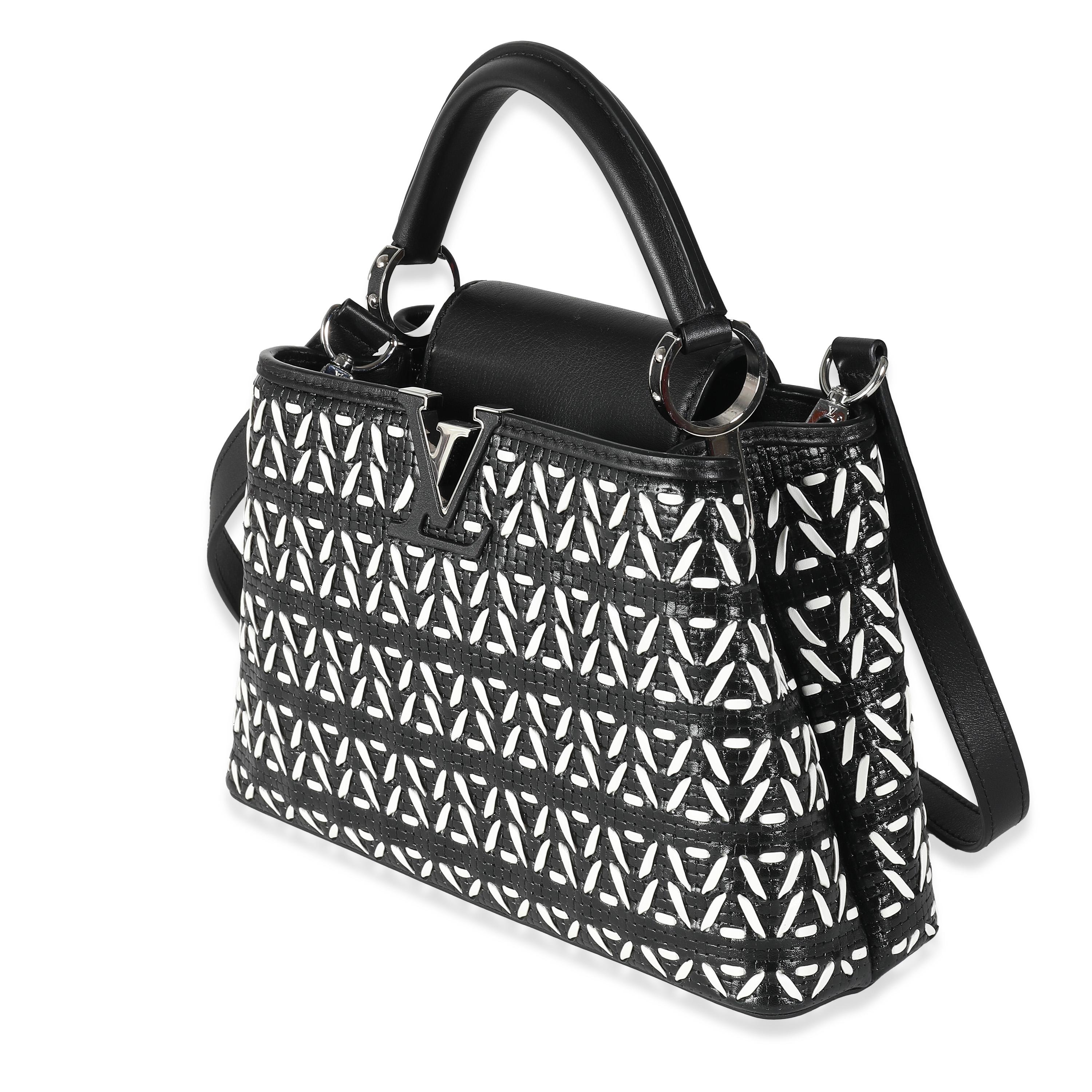 Women's or Men's Louis Vuitton Black White Woven Calfskin Tressage Capucines BB For Sale