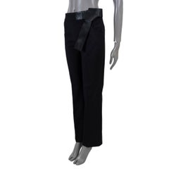 LOUIS VUITTON black wool 2018 LEATHER SIDE BELT Pants 38 S