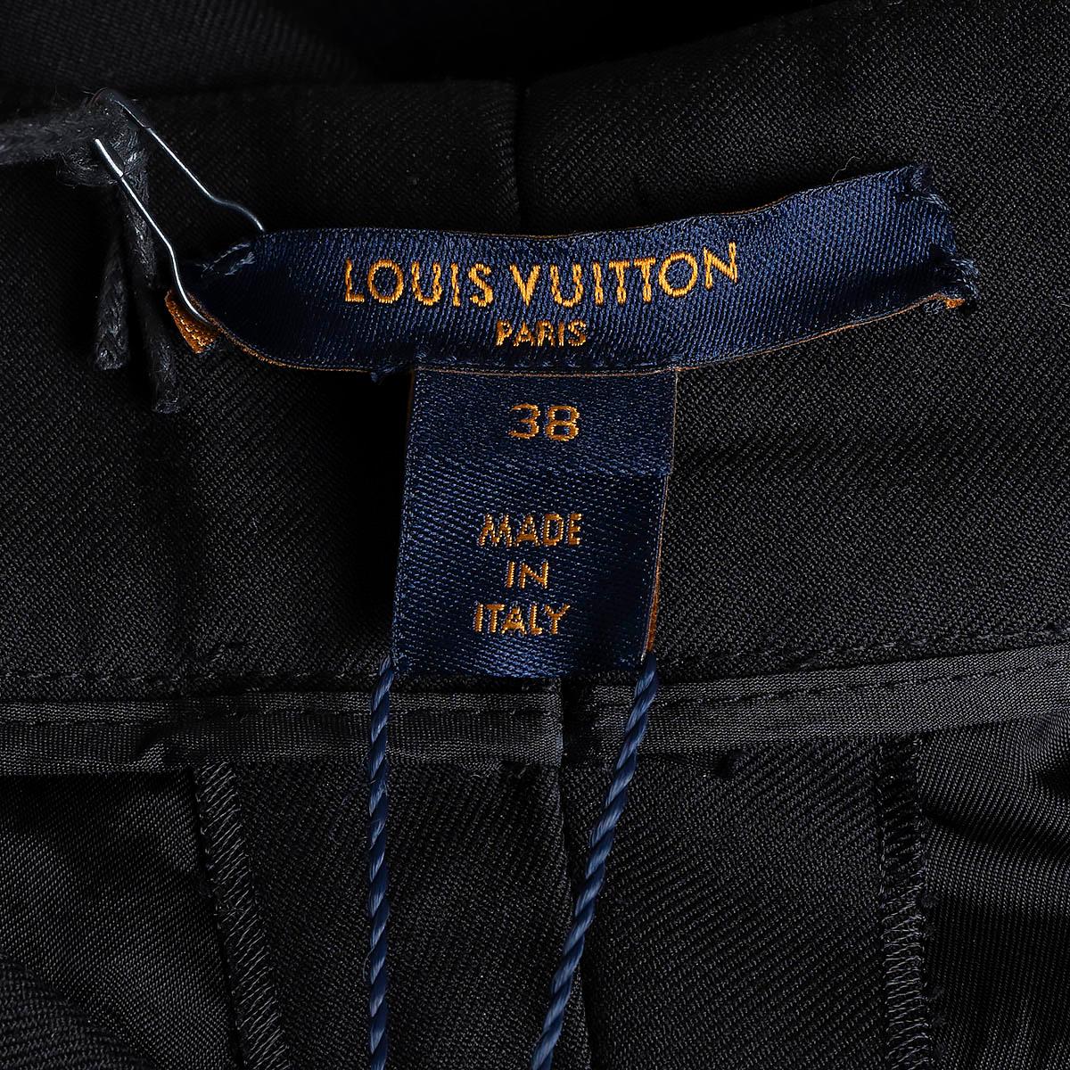 Women's LOUIS VUITTON black wool 2018 LEATHER SIDE BELT Pants 38 S For Sale