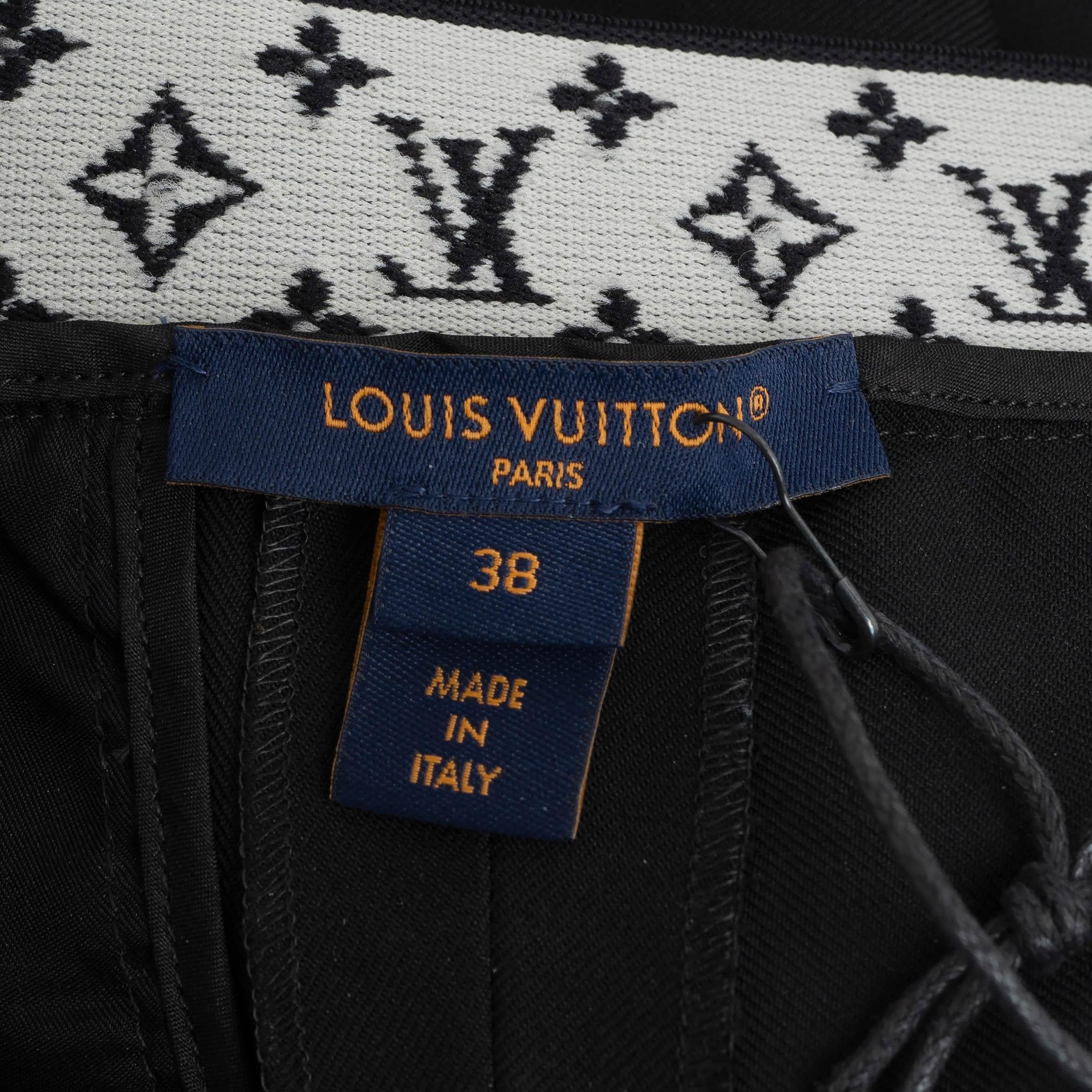 LOUIS VUITTON lainage noir 2024 Pantalon droit à ceinture élastiquée 38 fit L Pour femmes en vente