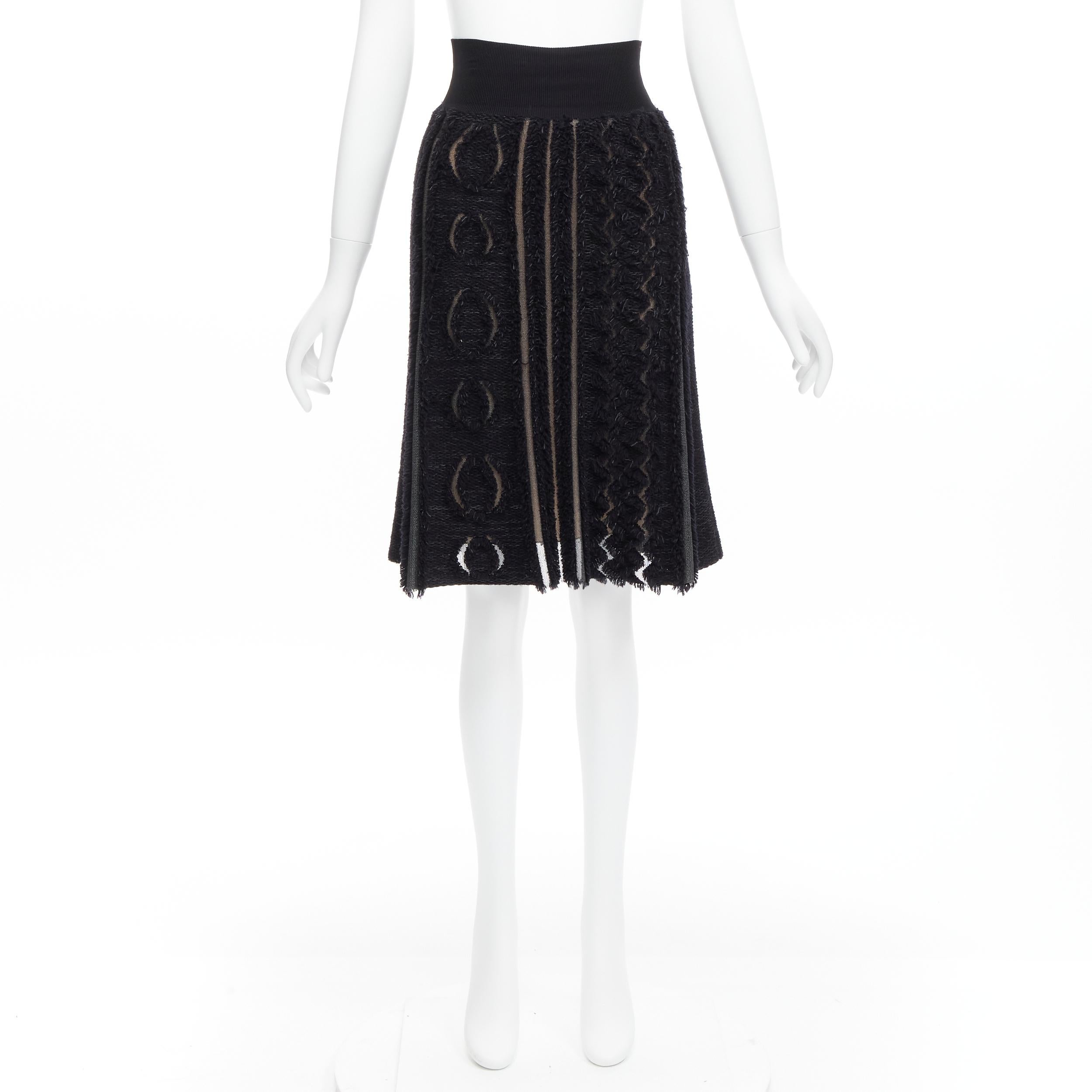 LOUIS VUITTON black wool blend grey lucid mesh cutout knit knee skirt XS For Sale 5