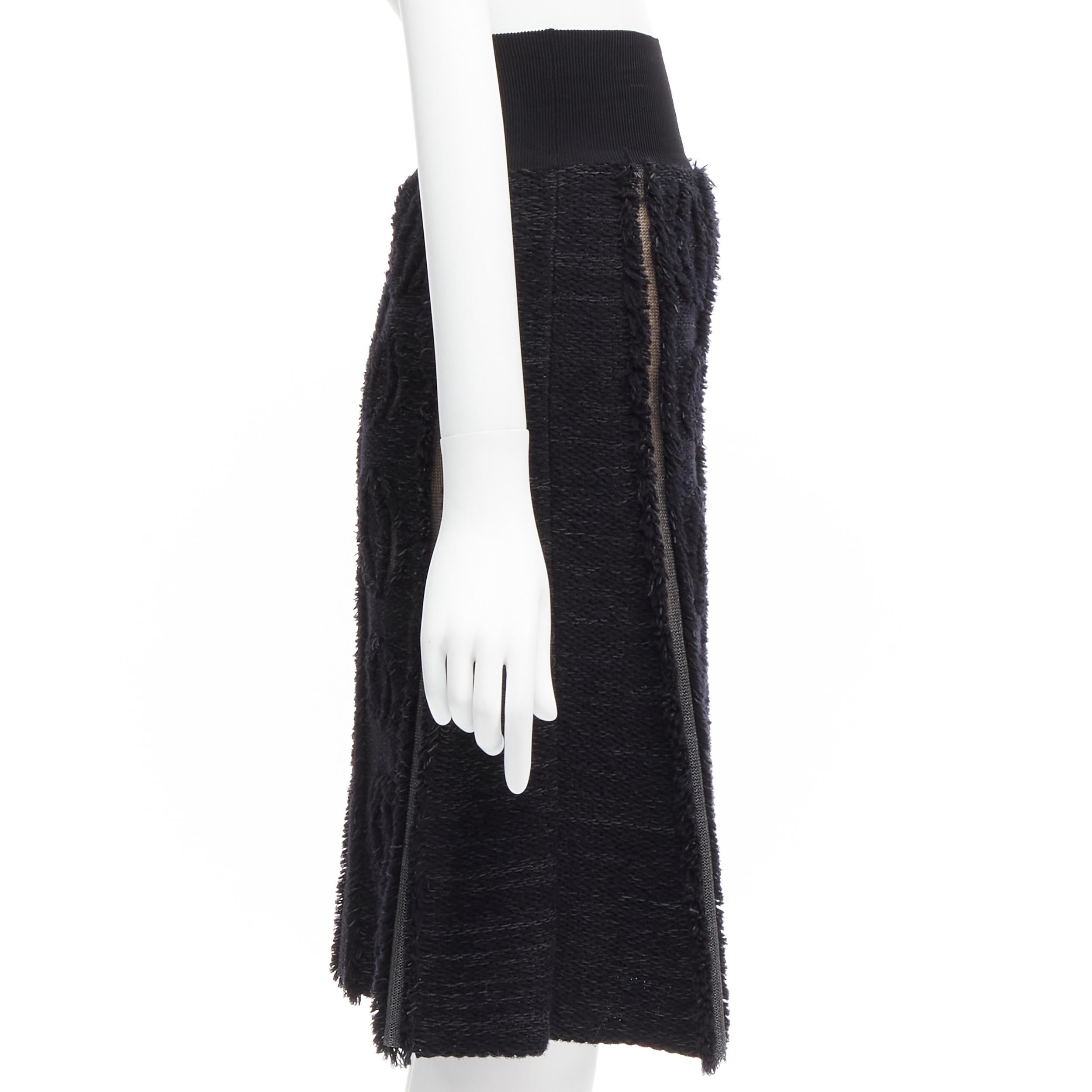 LOUIS VUITTON black wool blend grey lucid mesh cutout knit knee skirt XS In Excellent Condition For Sale In Hong Kong, NT