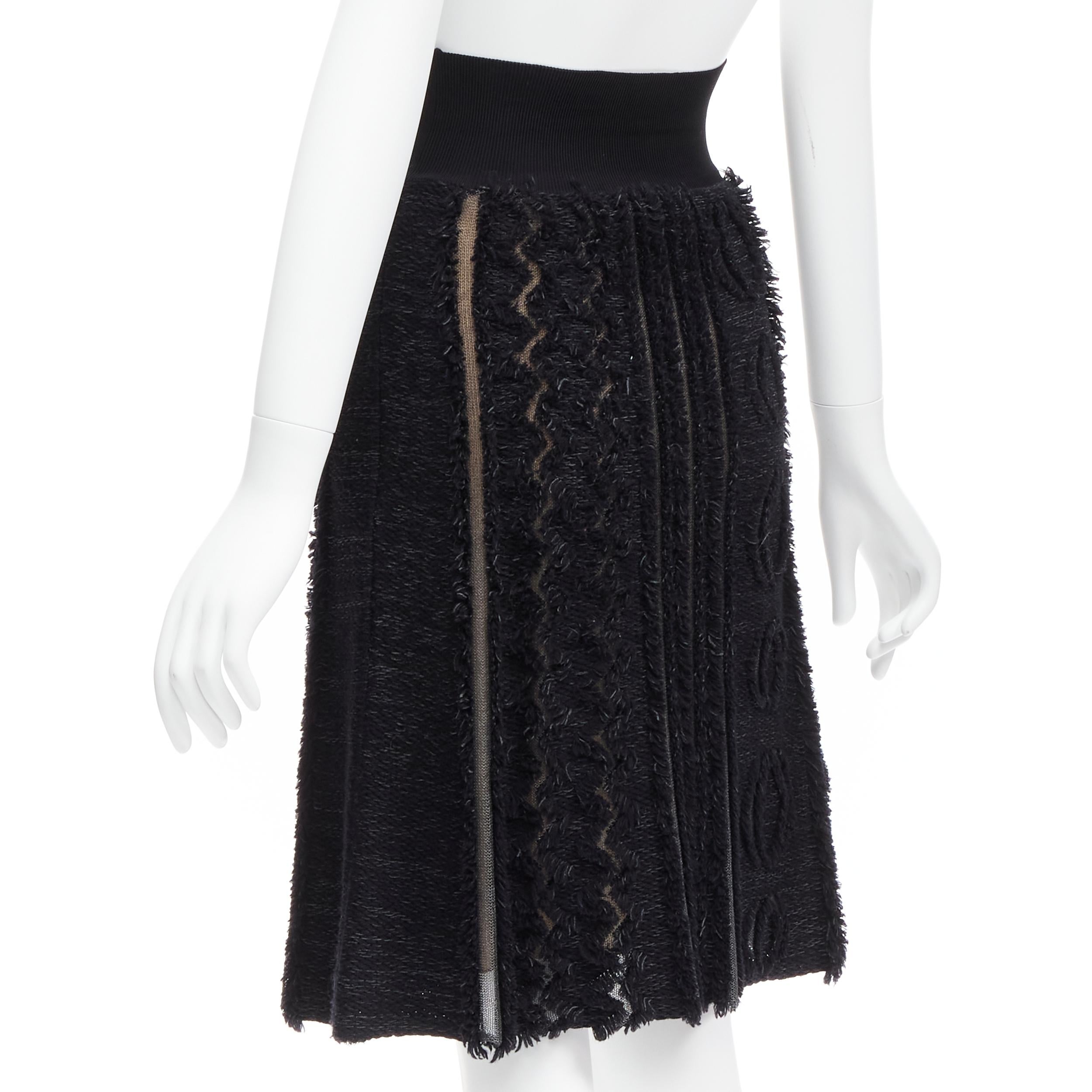 LOUIS VUITTON black wool blend grey lucid mesh cutout knit knee skirt XS For Sale 1