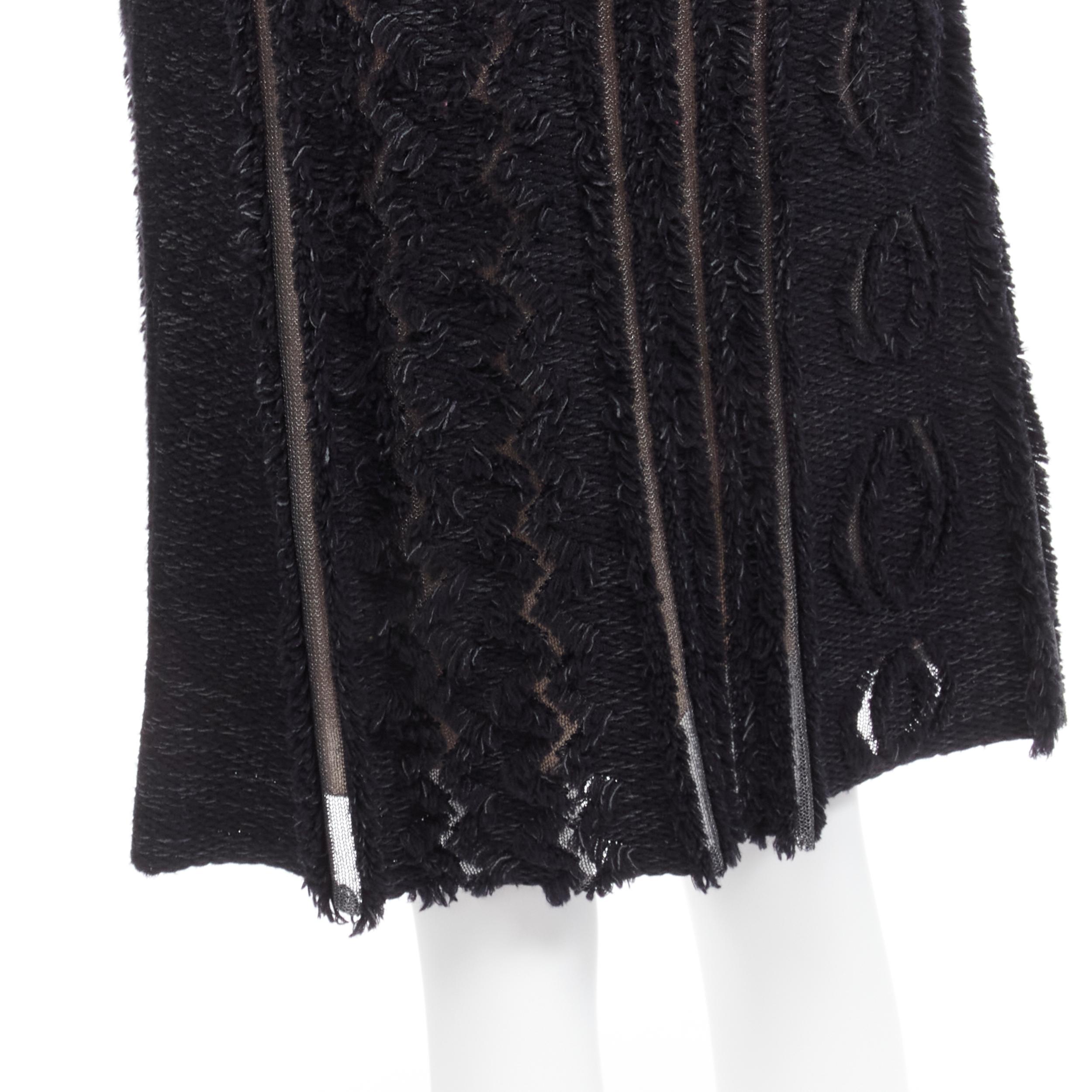 LOUIS VUITTON black wool blend grey lucid mesh cutout knit knee skirt XS For Sale 3