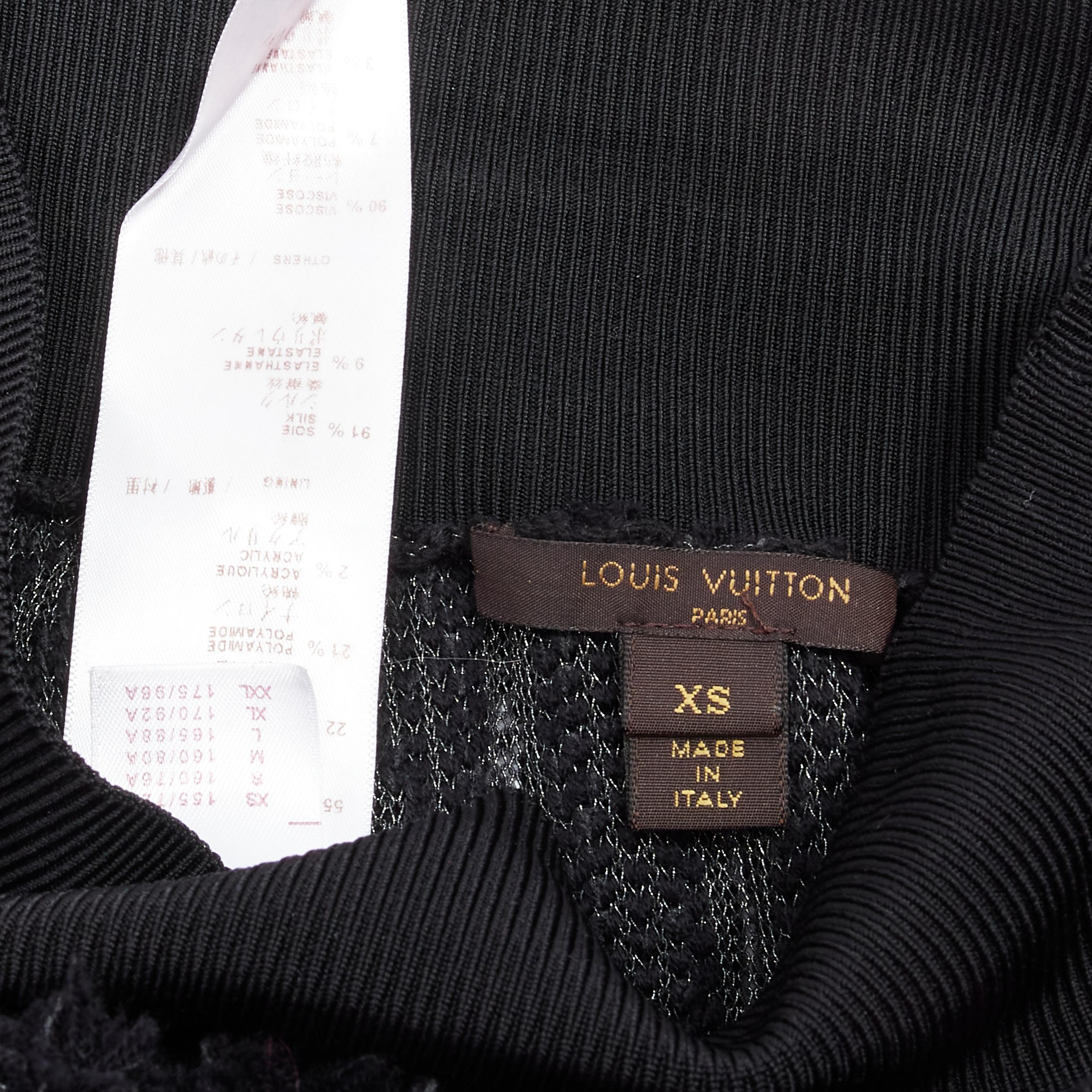 LOUIS VUITTON black wool blend grey lucid mesh cutout knit knee skirt XS For Sale 4