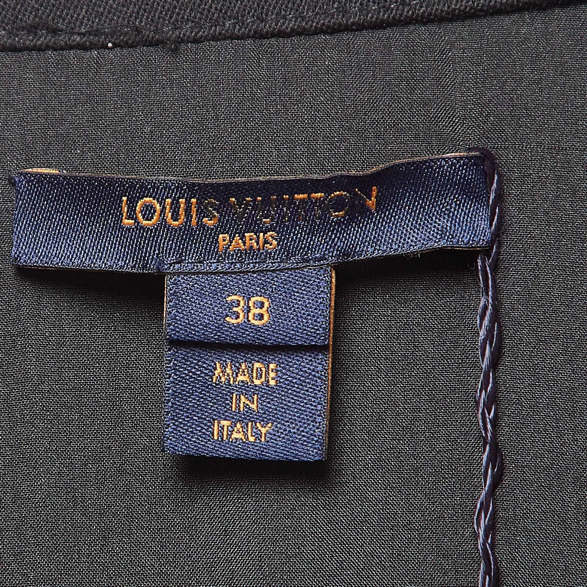 Women's Louis Vuitton Black Wool Blend Lace-Up Neck Skater Dress M For Sale